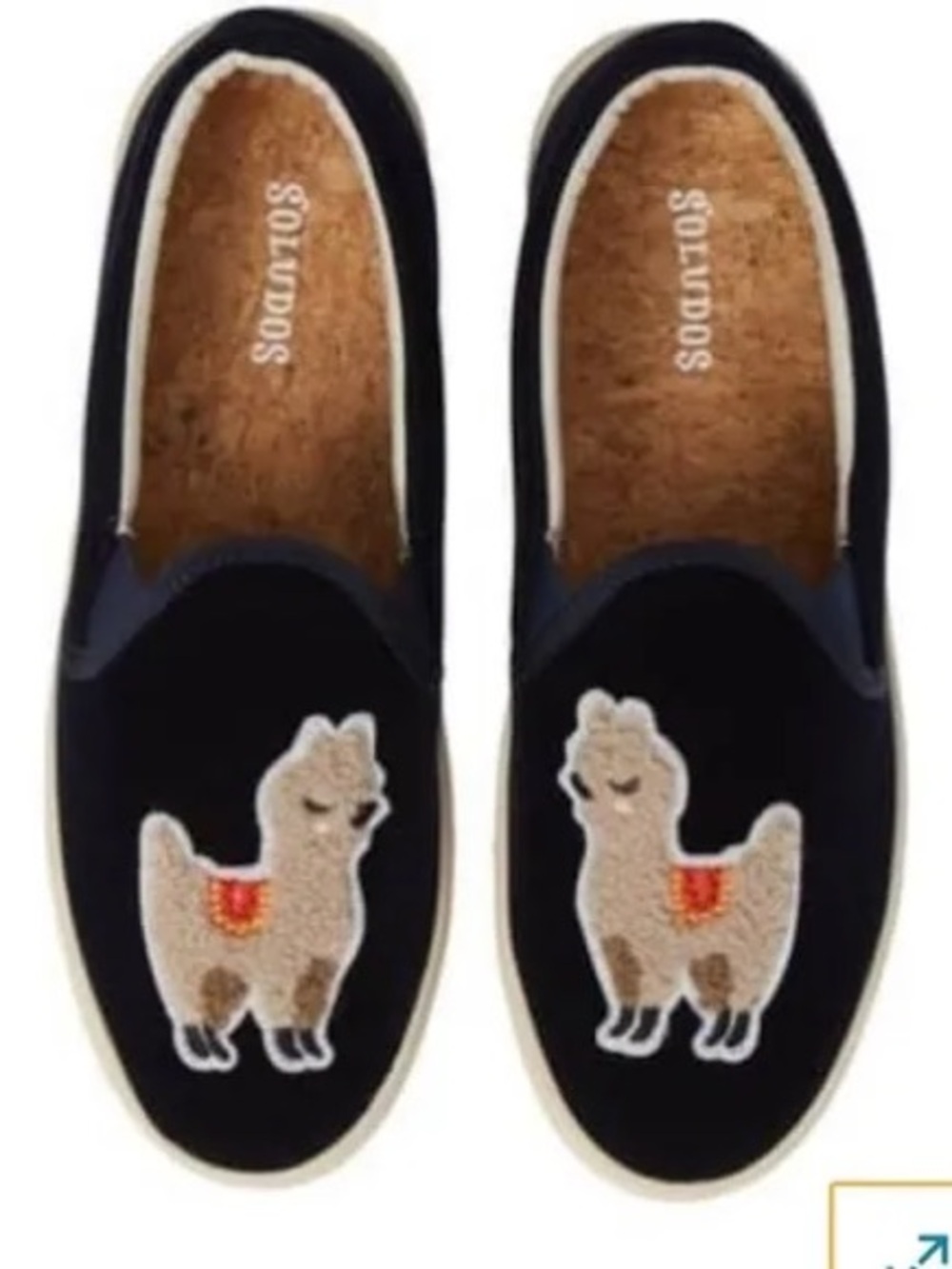 Soludos Navy Velvet Llama Slip-On Loafers with Cream Embroidery